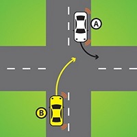 Давать дорогу, когда поворачиваете направо на другой автомобиль, едущий прямо вперед
